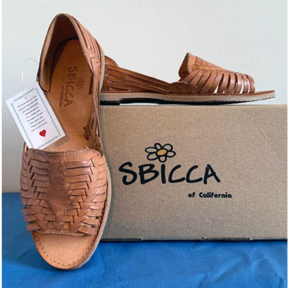 Sbicca Leather Huarache Sandal Flat in Sand